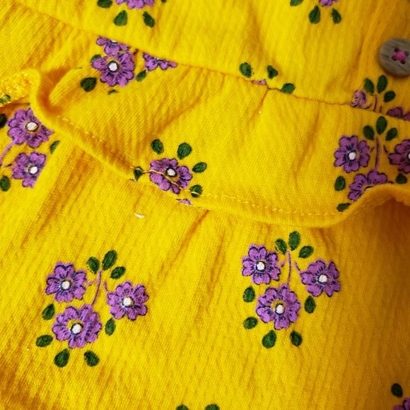 Cute Sunflower Yellow Romper with Dainty purple Flowers by Carters Size 0-3 mths - Picture 2 of 5